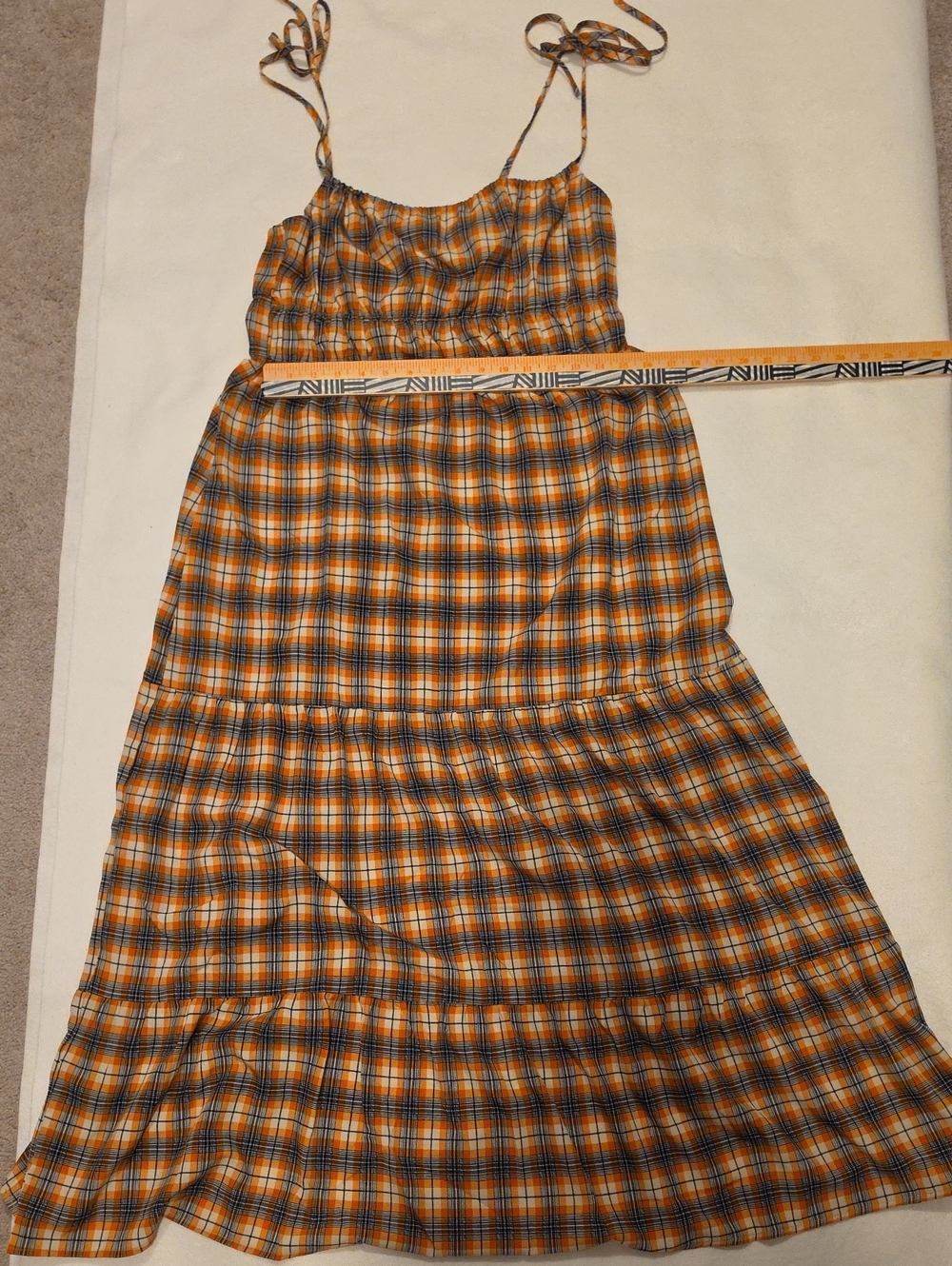 Women’s Plaid Tie-Strap Sundress in Orange and Navy